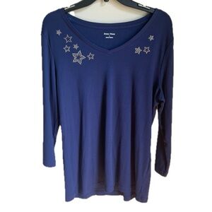 Studio Works Woman’s 3/4 Sleeve Cotton V-neck Shirt Size Large